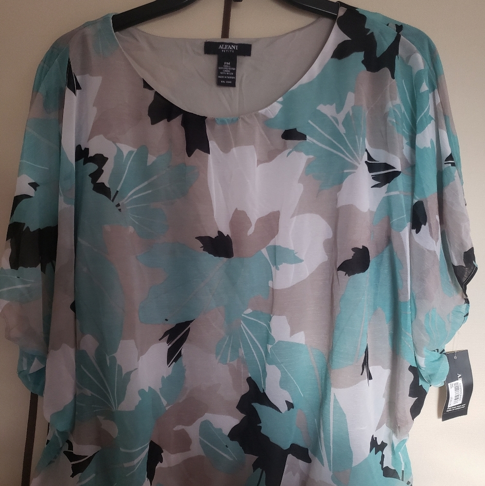 "SALE" Alfani Petite Printed Mesh Bubble Top